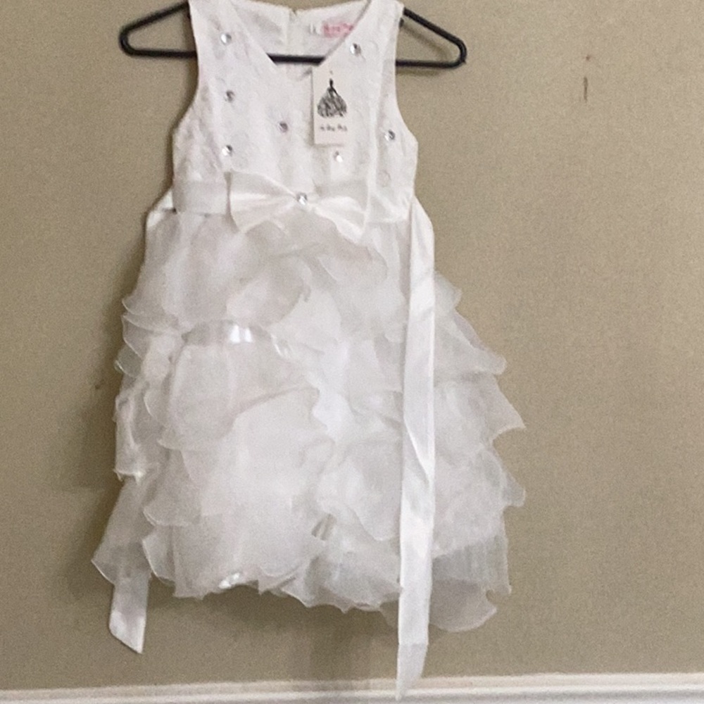 Air Meng Baby, Little Girl white Ruffle Dress size 8, Easter Dress - Picture 3 of 7